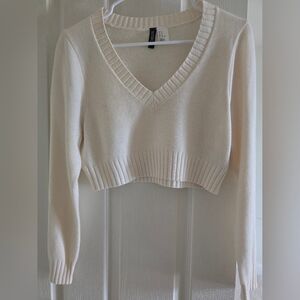 H&M Cream Knit V Neck Sweater